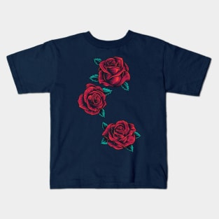 Vintage Neotraditional Roses in Red Kids T-Shirt